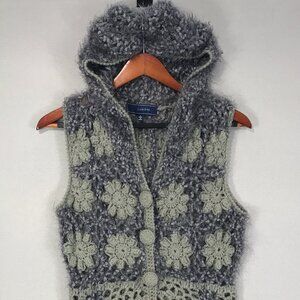 Lumiere Vest Sweater Women's Large Purple Gray Chunky Hoodie Button Up Acrylic